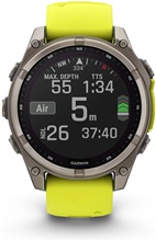 Garmin Fenix 8 Solar Sapphire<div><div> Titan med gult/grafitgrått silikonband </div></div>